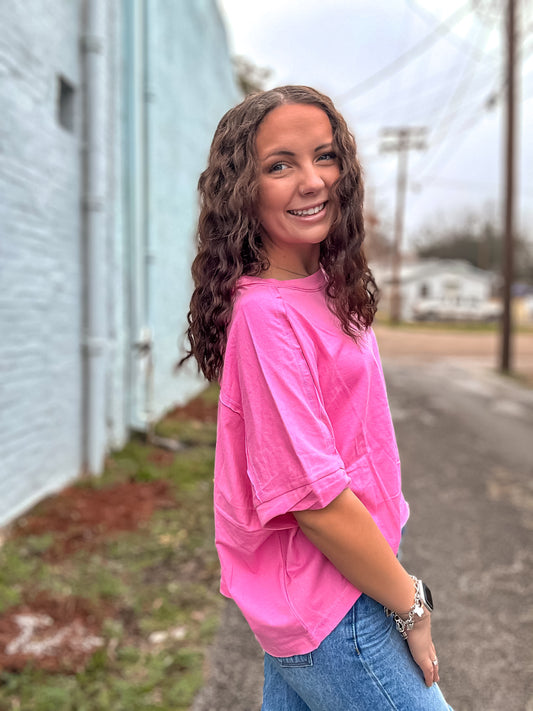 Tasha Oversized Top in Hot Pink