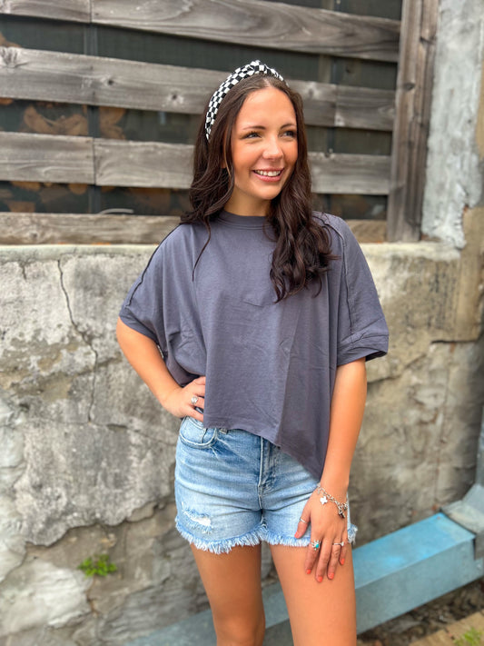 Tasha Oversized Top in Charcoal
