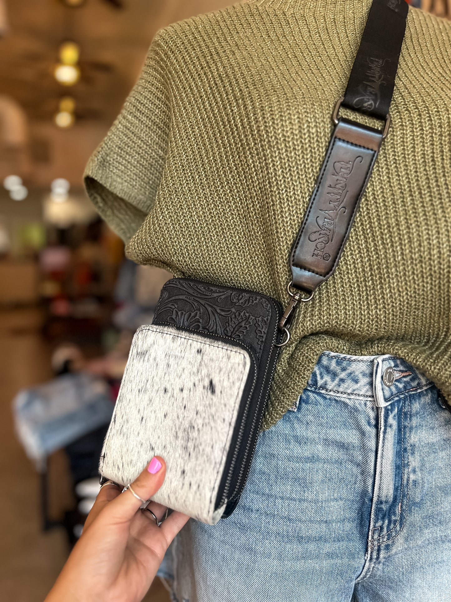 Sadler Cowhide Crossbody in Black