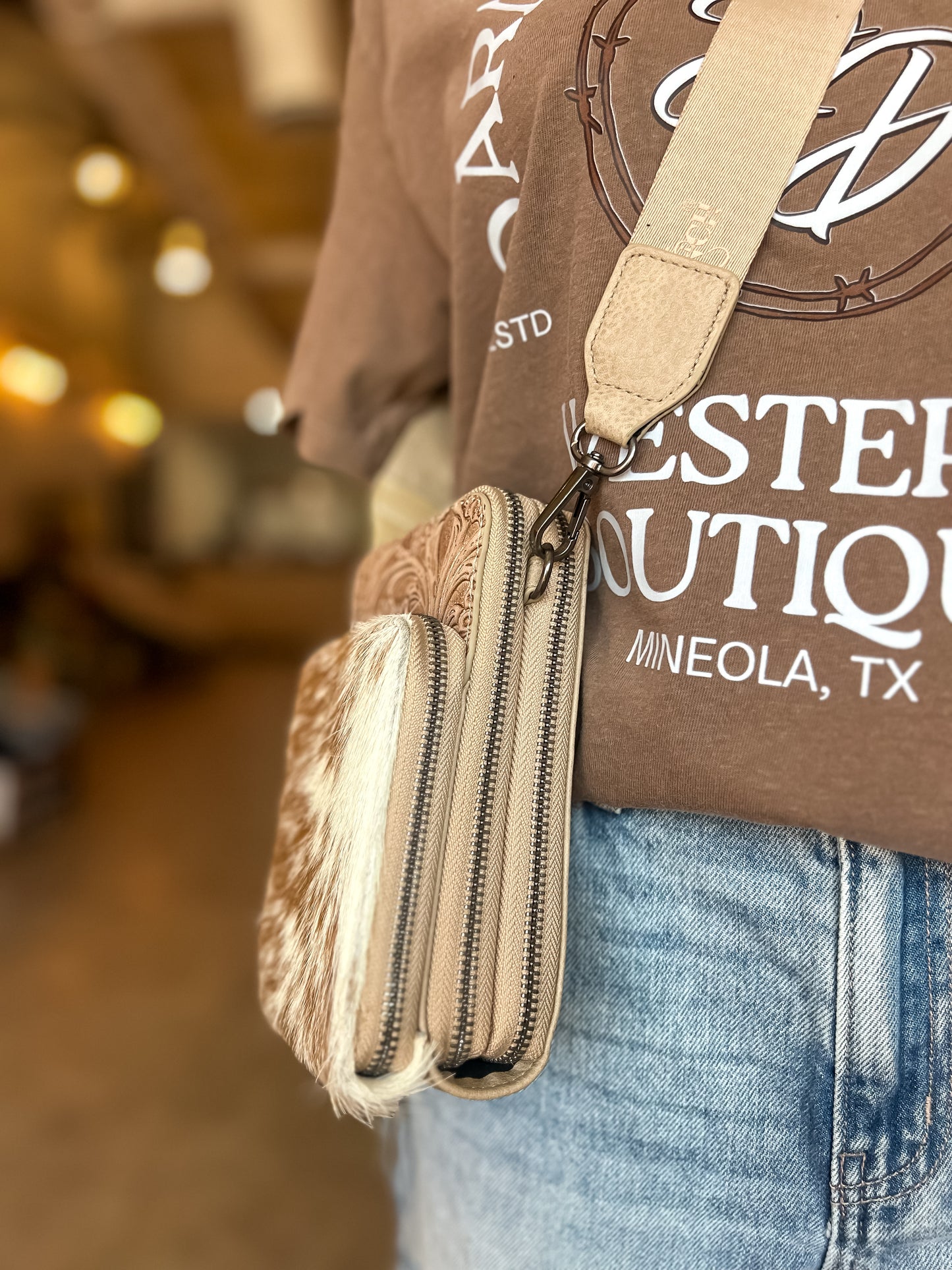 Sadler Cowhide Crossbody in Tan