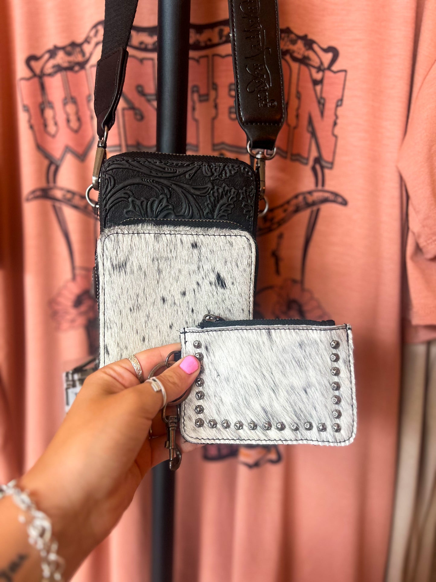 Sadler Cowhide Crossbody in Black