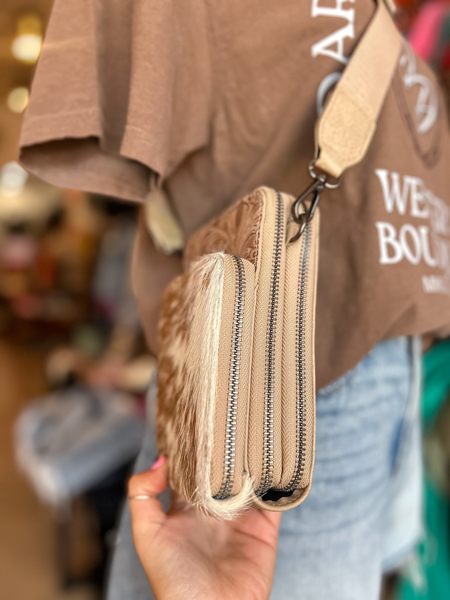 Sadler Cowhide Crossbody in Tan