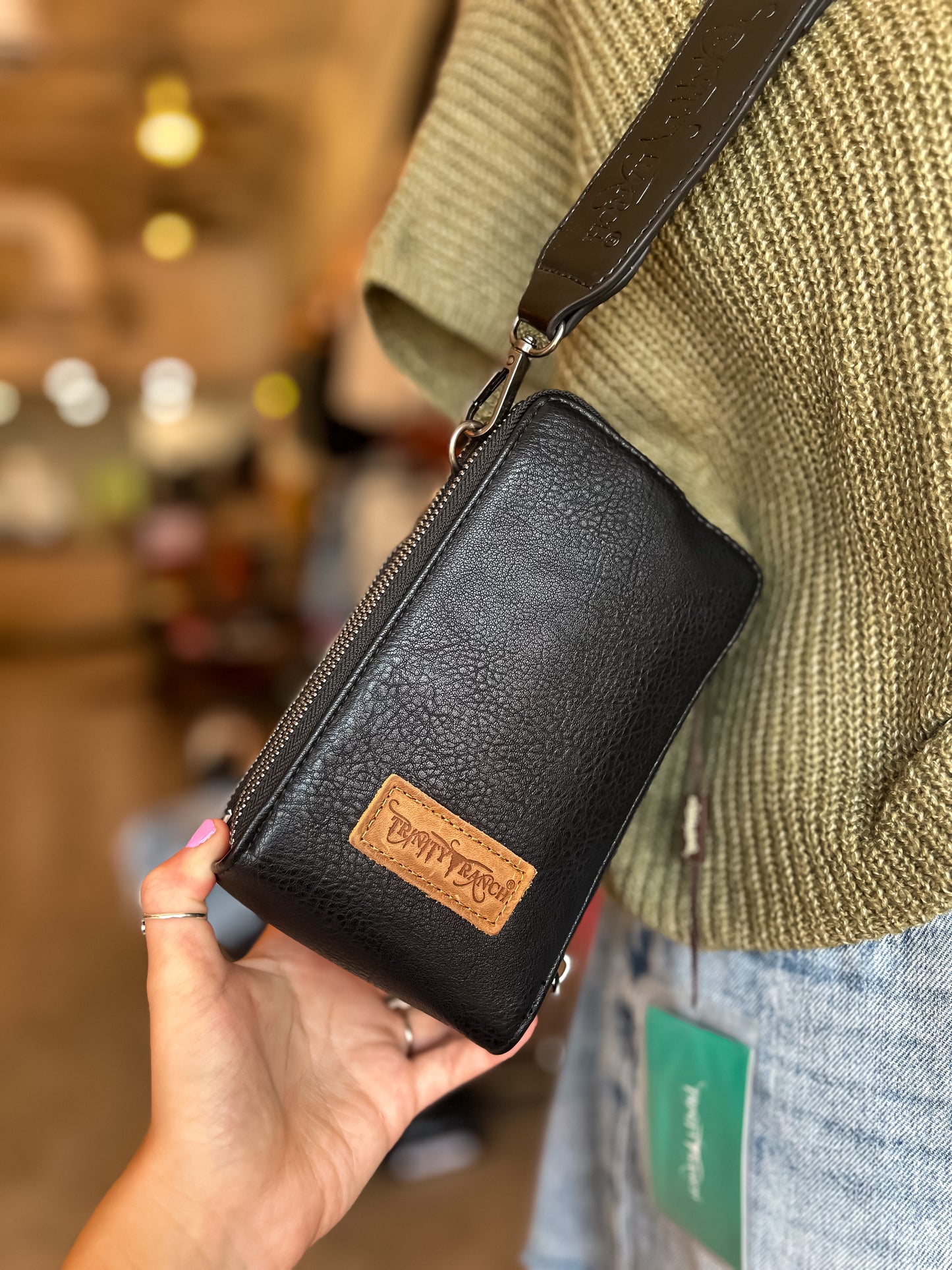 Sadler Cowhide Crossbody in Black