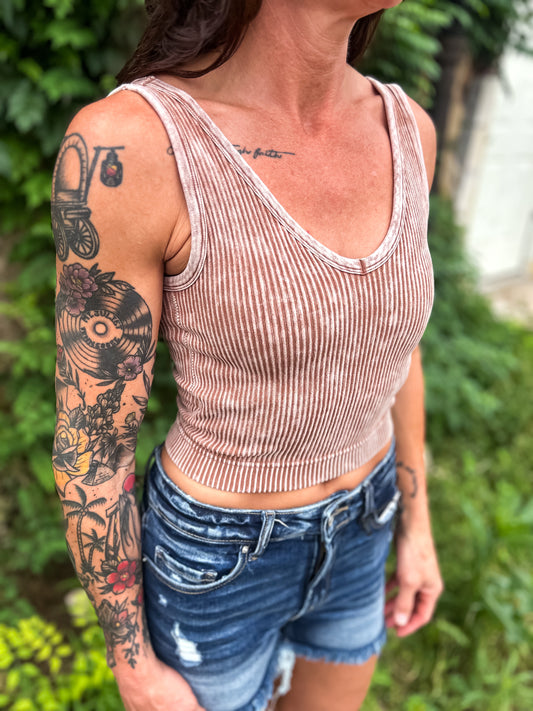 Claire Ribbed Tank in Brown
