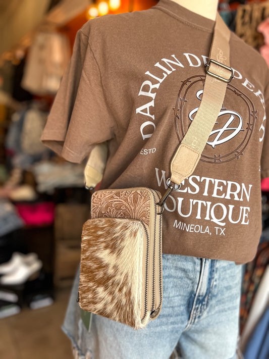 Sadler Cowhide Crossbody in Tan