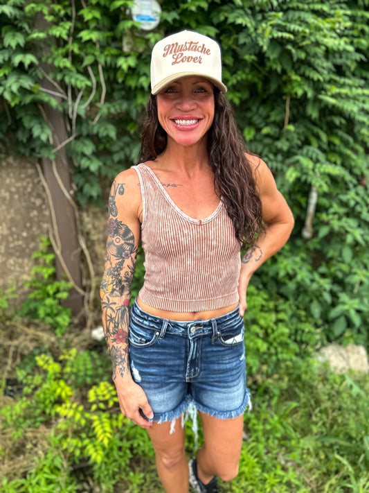 Claire Ribbed Tank in Brown