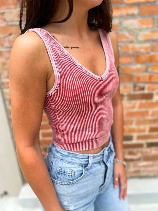 Claire Ribbed Tank in Wine