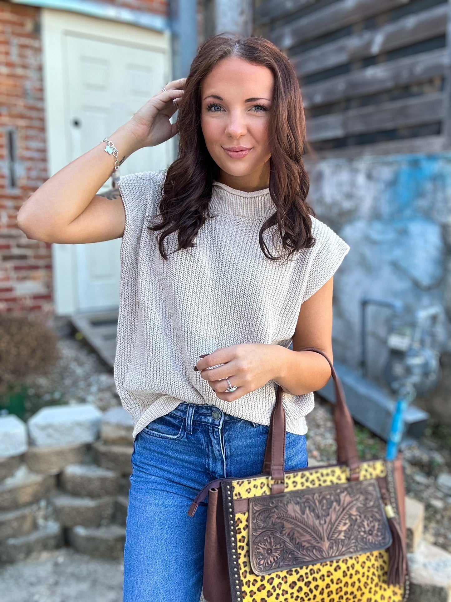 Rodeo Revival Sweater Vest in Ecru