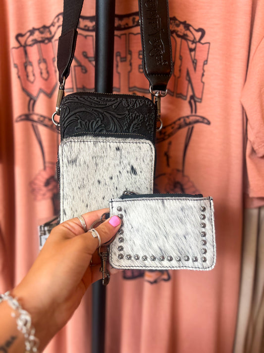 Sadler Cowhide Crossbody in Black