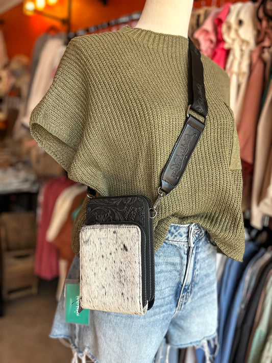 Sadler Cowhide Crossbody in Black