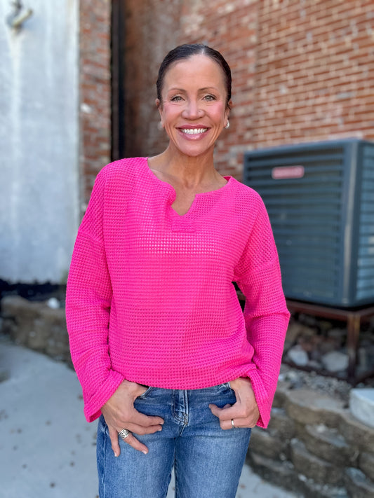 Outlaw Era Waffle Knit Top in Pink