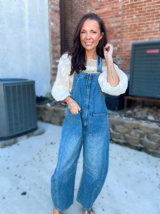 Tough Luck Wide Leg Barrel Overalls