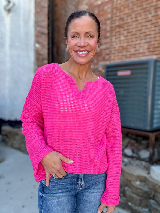 Outlaw Era Waffle Knit Top in Pink