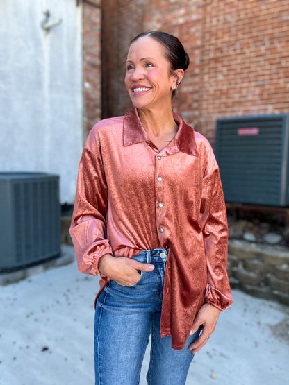 Hagan Velvet Button Down Top