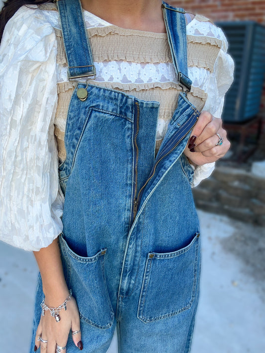 Tough Luck Wide Leg Barrel Overalls