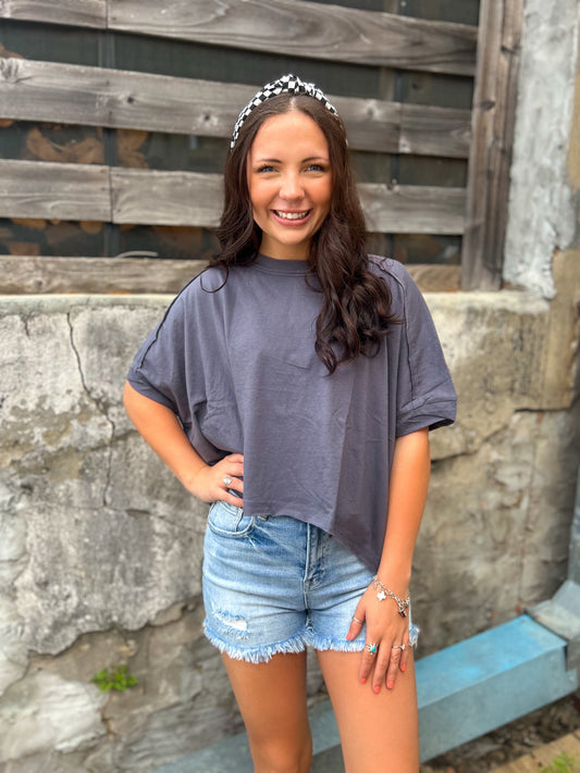 Tasha Oversized Top in Charcoal