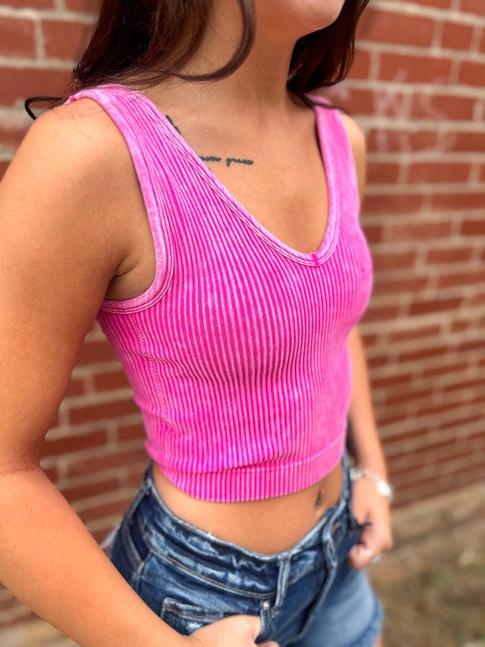 Claire Ribbed Tank in Pink